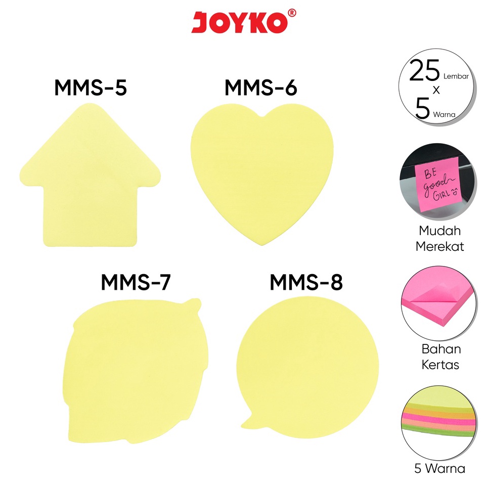 

Baru Berkualitas Memo Stick Kertas Memo Tempel Sticky Note Joyko MMS5 8 Berbentuk