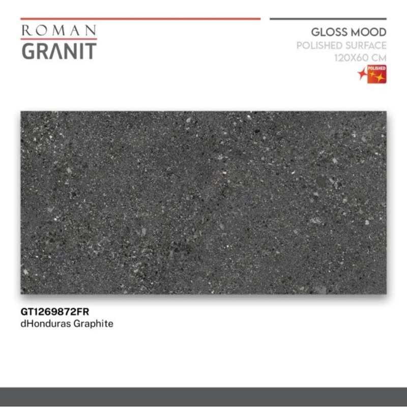 Roman Granit Gloss Mood GT1269872FR dHonduras Graphite 120x60 Glossy / granit meja dapur hitam