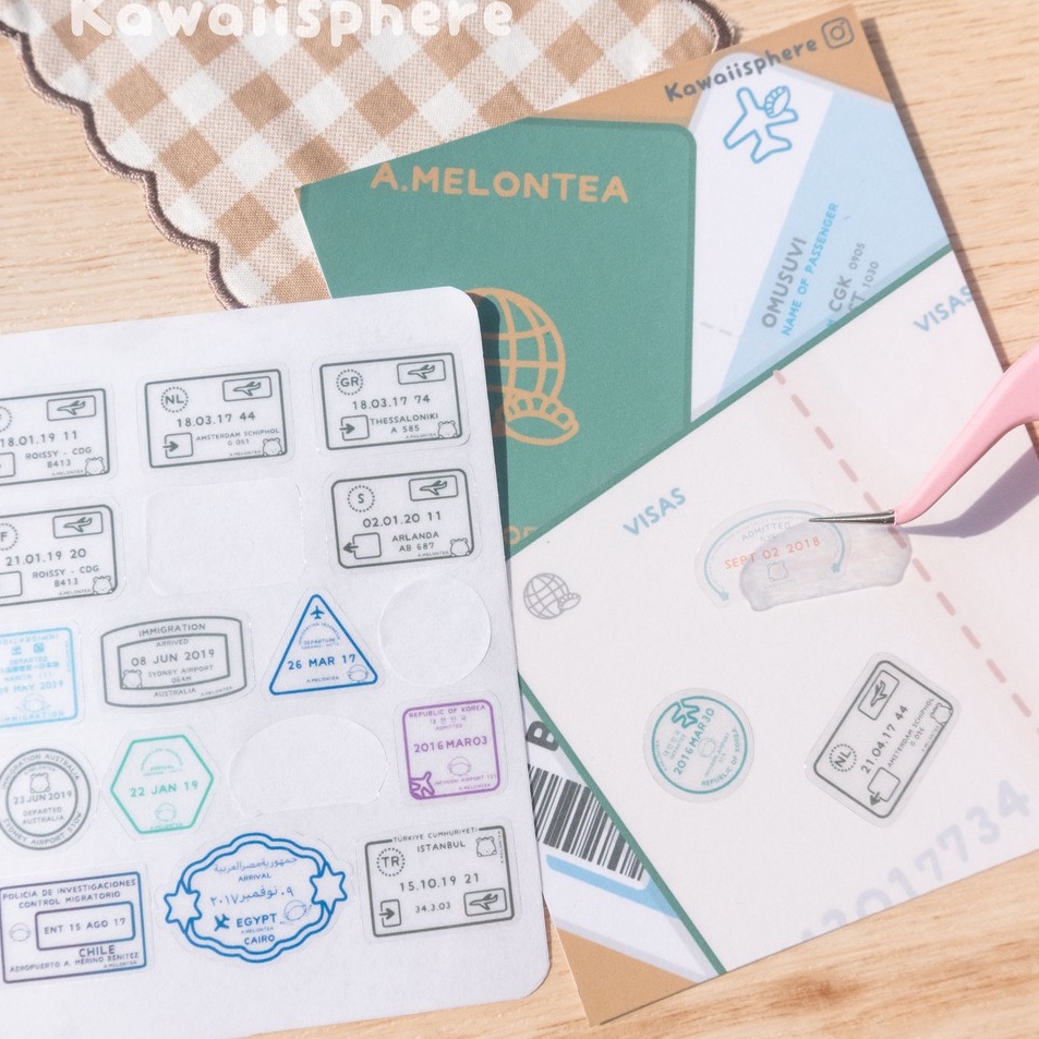 

Murah Keren DIY Passport Stamps Postcard Set Kartu Pos Sticker Transparan Travel Series