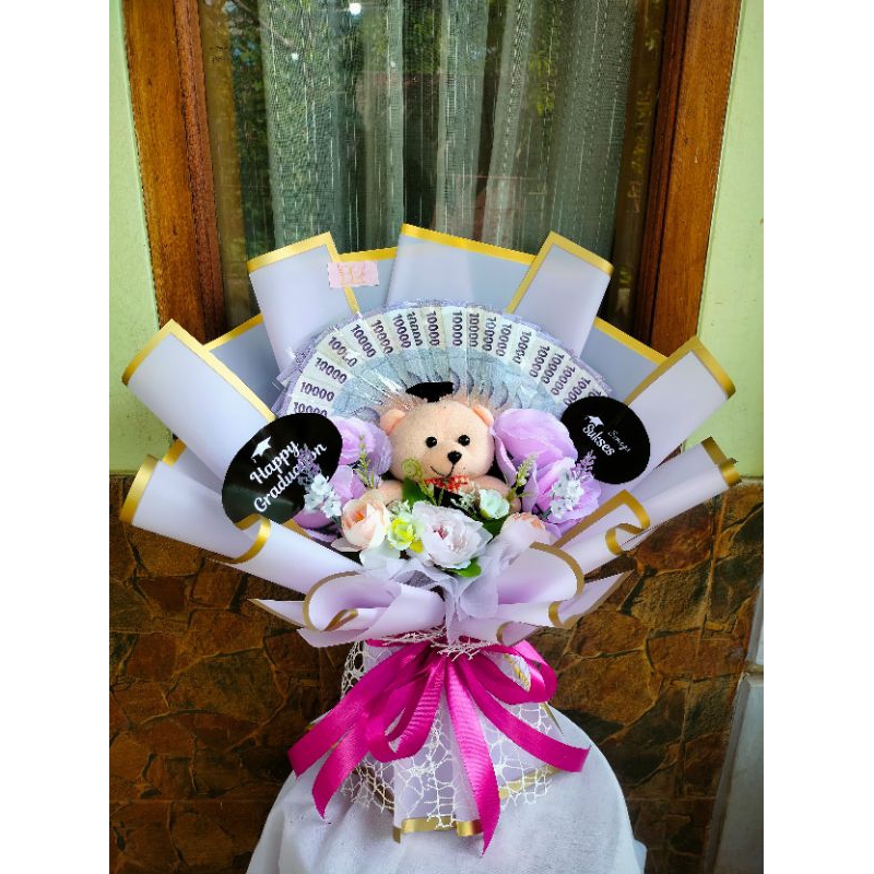 BOUQUET Wisuda,buket uang & boneka+uang 200k