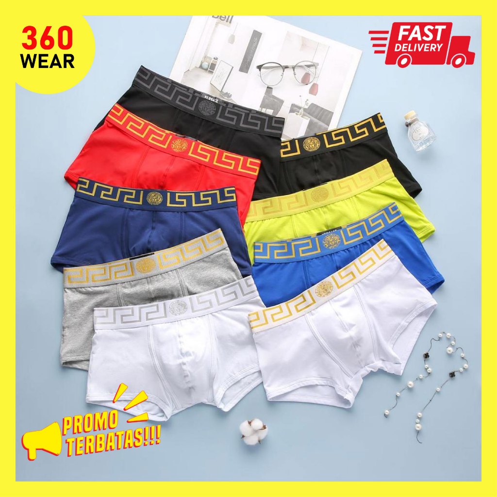 Celana Dalam Pria Boxer Brief Sempak Laki Segiempat Shorts Katun Waistband Emas Men's Underwear Vers