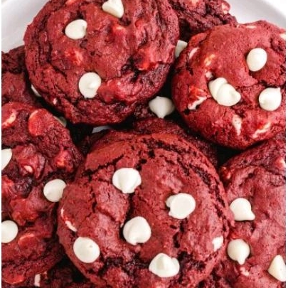 

cookies red velved dengan toping choco cip