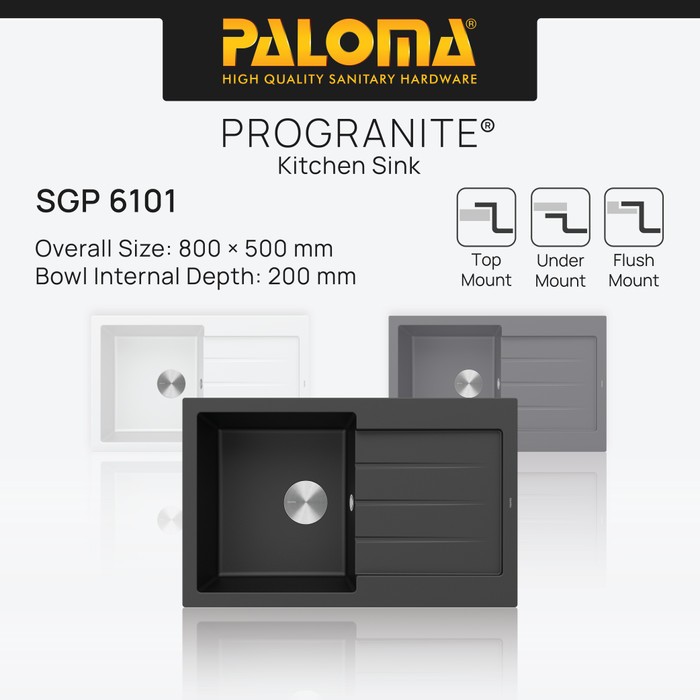 PALOMA SGP 6101 Kitchen Sink Bak Cuci Piring Dapur Progranite 1 Bowl Topmount Undermount Pro Granite