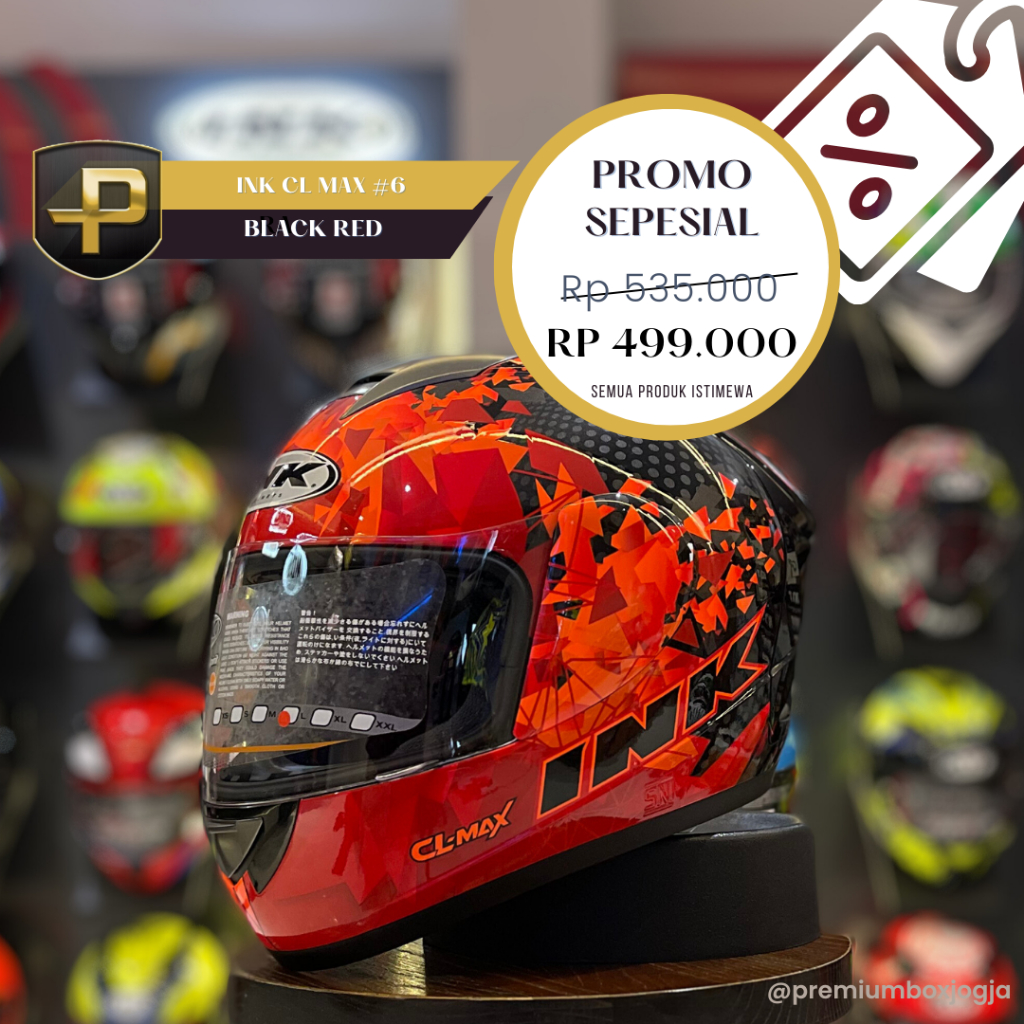 INK CL MAX Seri 6 - Black Red Fluo / helm ink / helm full face ink / original 100% / helm merah