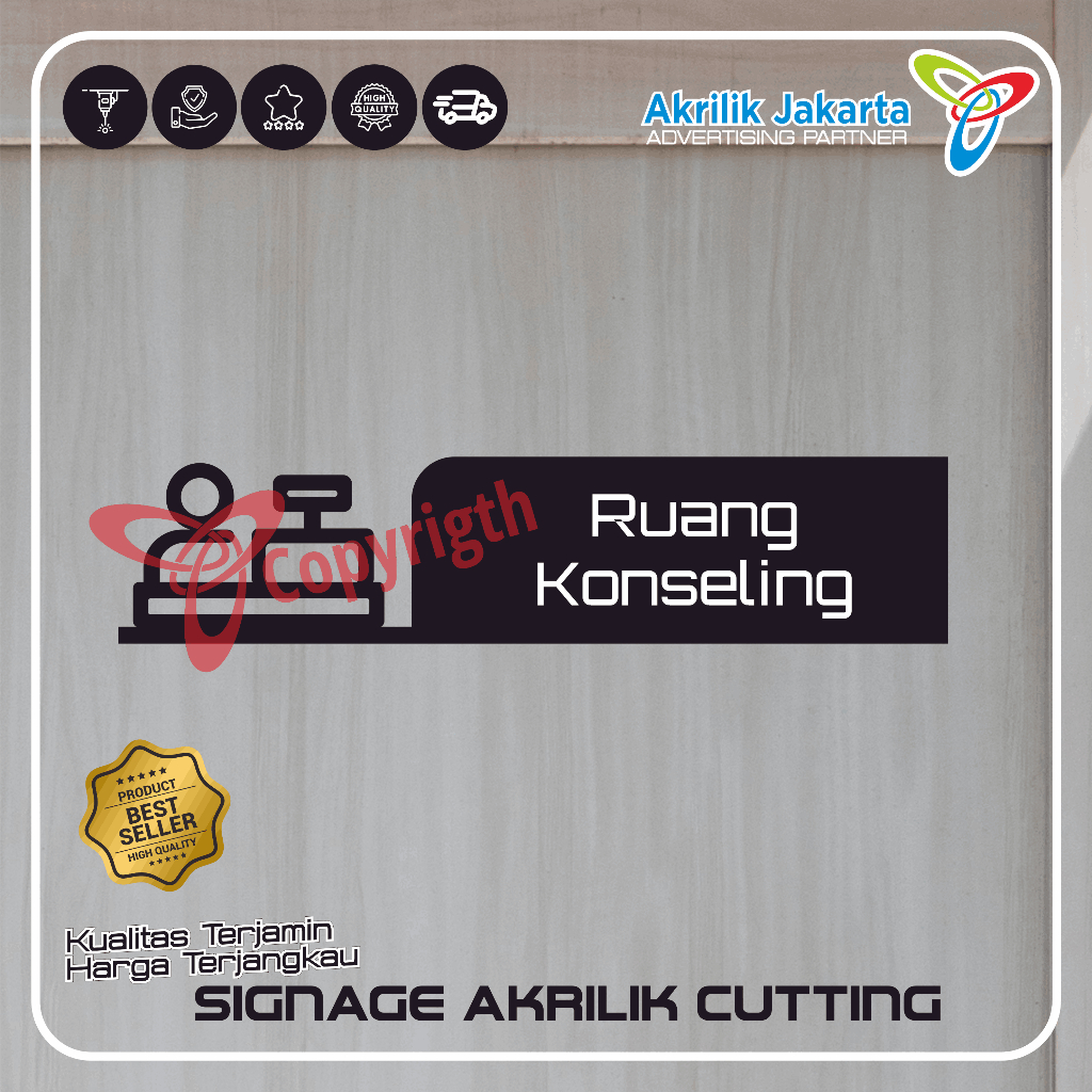 Papan Nama Akrilik cutting Nama ruangan / Name Room signege custom ukuran 30 x 8cm - Ruang Konseling