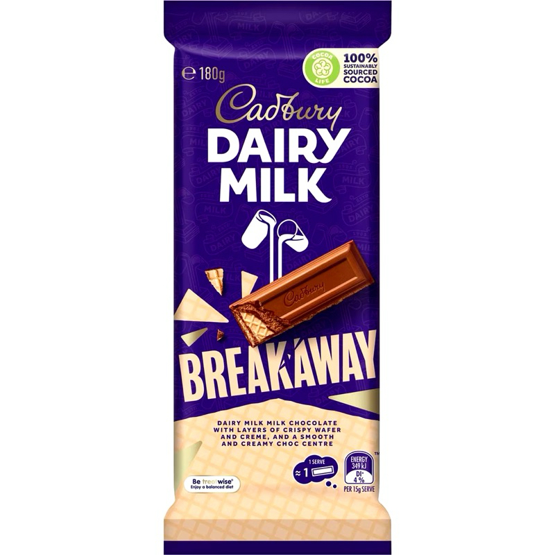 

Cadbury Dairy Milk Breakaway Chocolate Block 180g - Australia