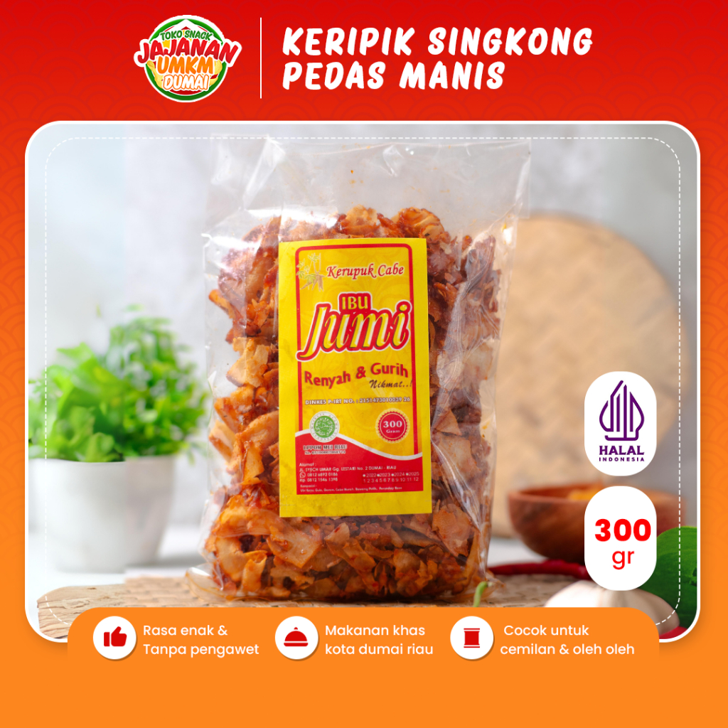 

Keripik Singkong Jumi Pedas Manis 300 Gr Cemilan Makanan Ringan Ketela Gurih Renyah