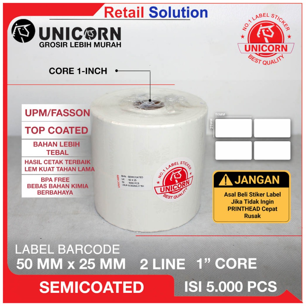 

Stiker Label Barcode Semicoat 50x25 mm / 50 x 25 mm / 50x25mm