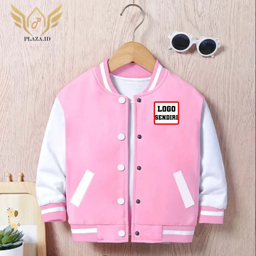 JAKET BOMBER BASEBALL ANAK LAKI LAKI PEREMPUAN PREMIUM 2-12 BOMBER CUSTOM PINK PUTIH ANAK STYLE KORE