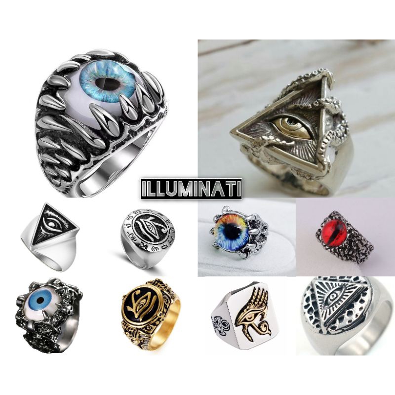 Cincin pria tengkorak punk style men ring illuminati one eye symbol series