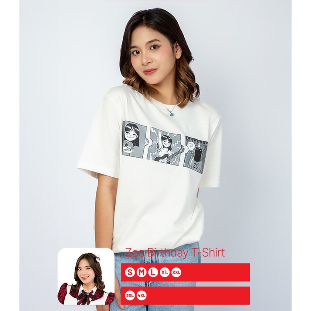Kaos HBD ZEE JKT48 Birthday T-Shirt Azizi Asadel 2024 - Putih DESAIN DTF