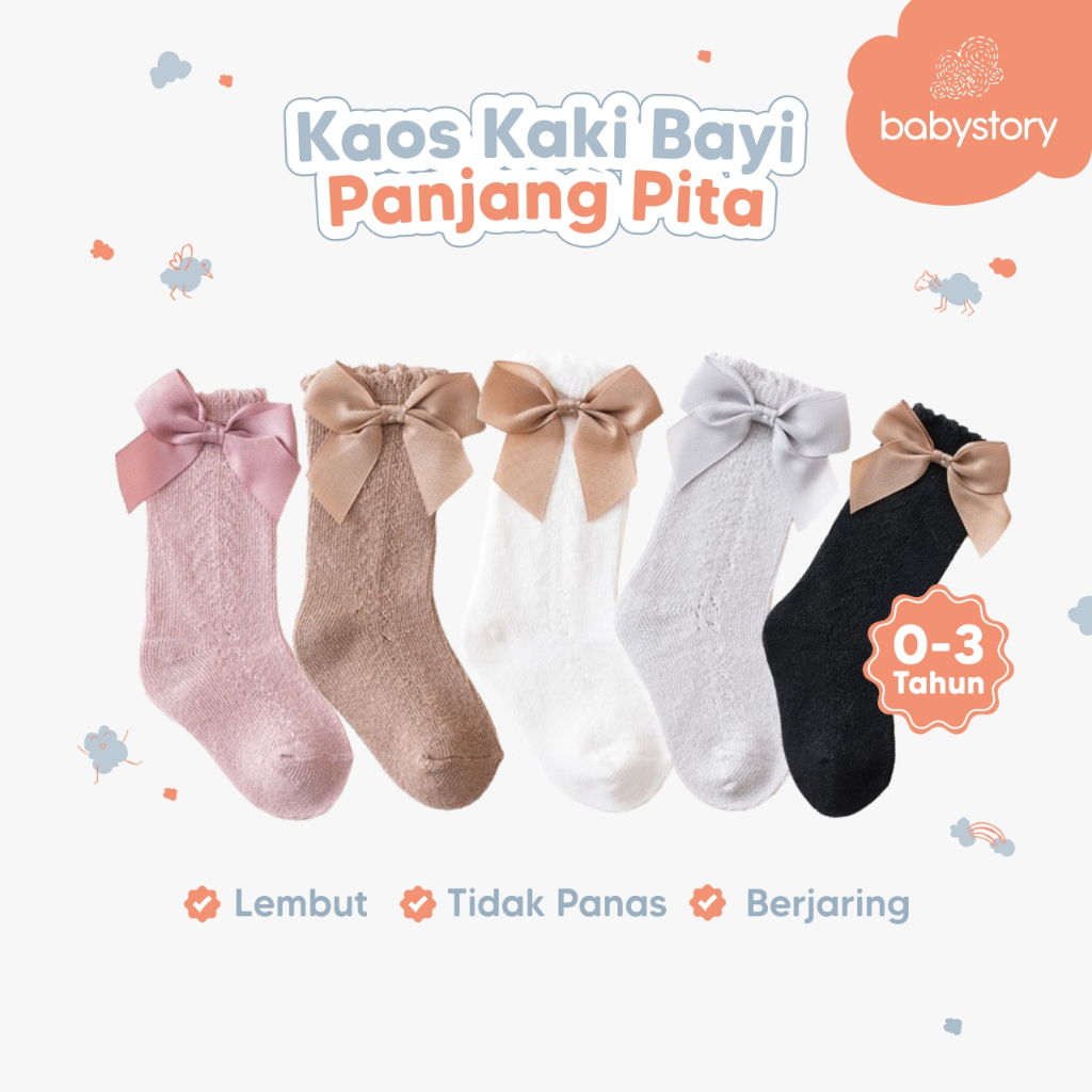 Kaos kaki bayi perempuan panjang berpita kaos kaki anak polos panjang pita kaos kaki import