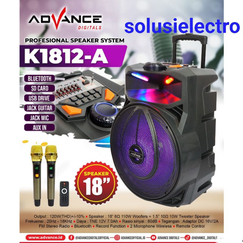 Speaker Bluetooth Portabel Advance 18"/ K1812-A