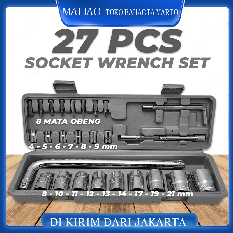 Set kombinasi alat perangkat keras 27 bagian, selongsong, batang bengkok, mata bor, adaptor, peralat