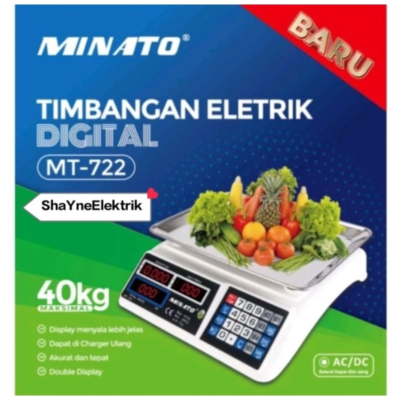 TIMBANGAN ELEKTRIK DIGITAL MINATO MT-722 40KG / TIMBANGAN BUAH & SAYUR DIGITAL MINATO 40KG