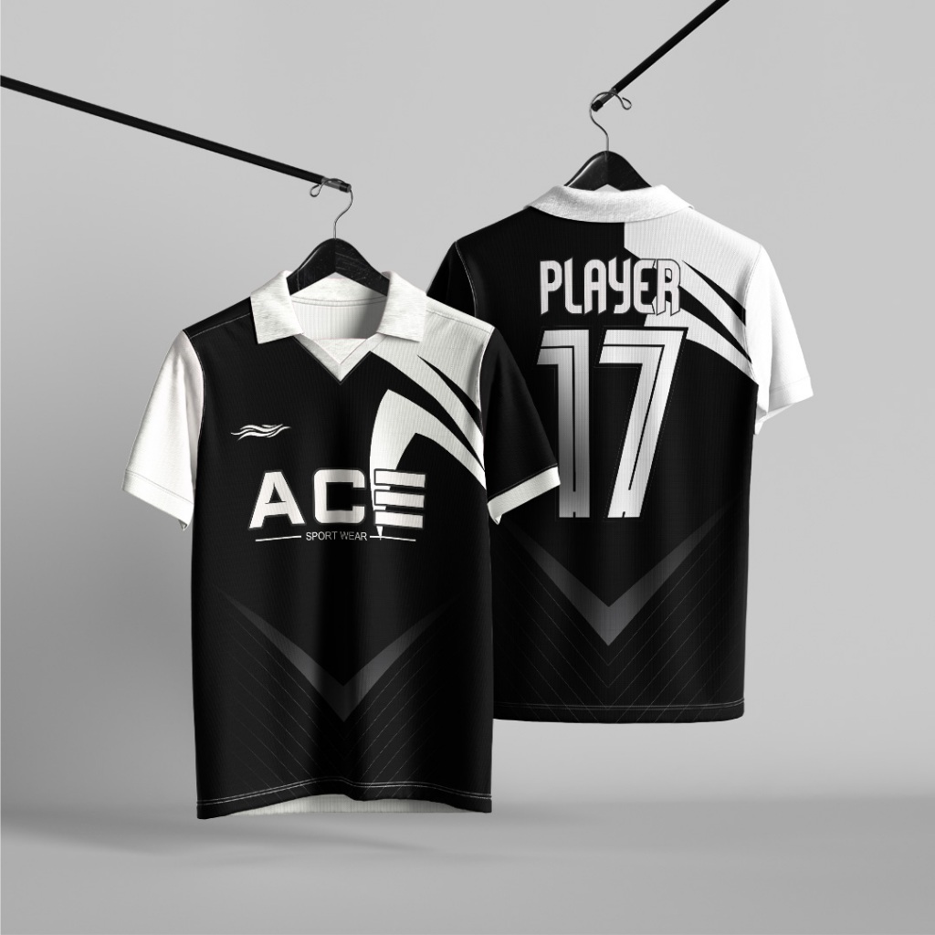 Jersey Sepak Bola/Jersey Futsal HItam Putih Custom Nama Nomor Satuan/Fullteam