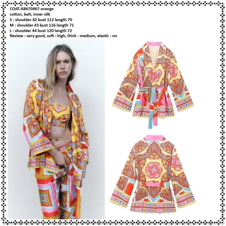 AB670467 Baju Outer Summer Kimono Cardigan Retro Wanita Korea Import Orange