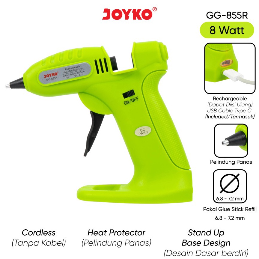 

KODE T6U9 Rechargeable Glue Gun JOYKO GG855R Lem Tembak Cordless Tanpa Kabel Cas Ulang