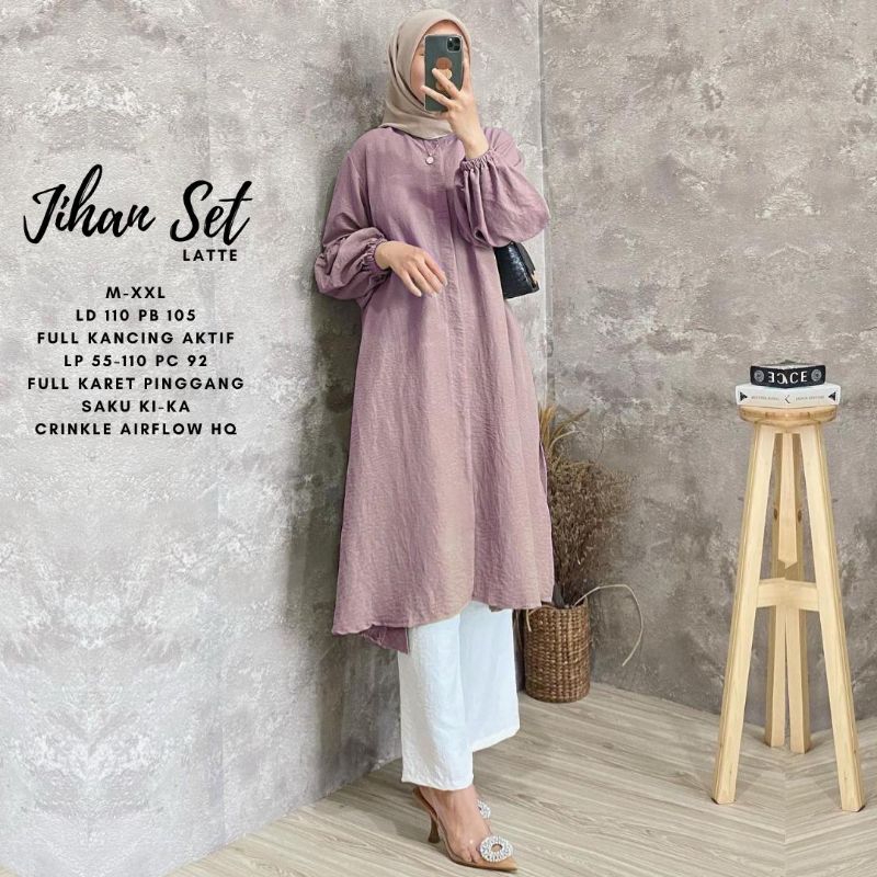 JIHAN SETELAN LONG TUNIK PLUS CELANA KULOT TERBARU