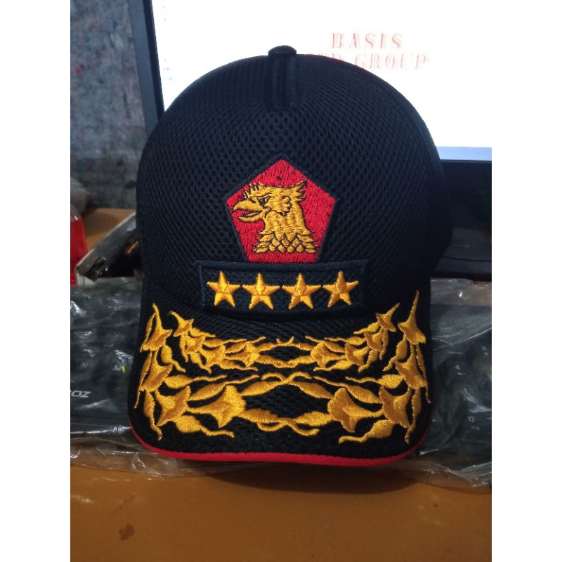 Topi jaring GERINDRA hitam bintang 4