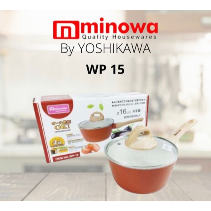 Minowa Sauce Pan Marble Anti Lengket 16cm Tutup Kaca