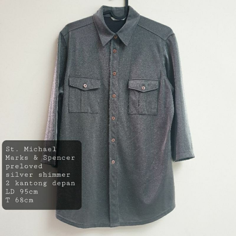 Blus Blouse Kemeja St Michael Marks & Spencer Silver Shimmer Size XL - Atasan Wanita Preloved
