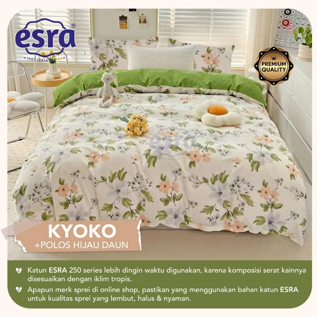 Sprei Katun Motif ESRA KYOKO HIJAU DAUN | Sprei Homemade dari Katun CVC Premium | Sprei Custom
