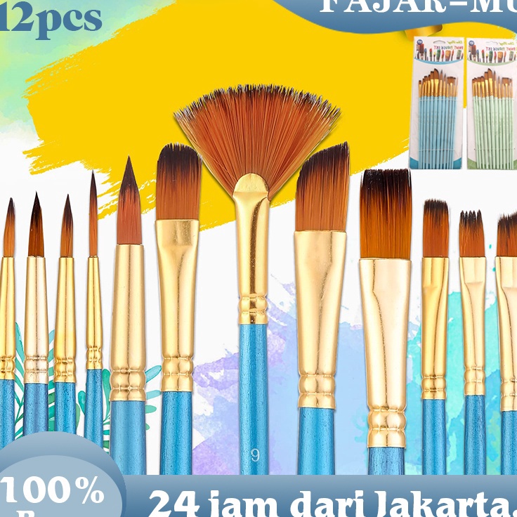 

Hadir Terheboh 12 Pcs Kuas Set Lukis Nylon Hair Brush Set Watercolor Pen Set Art Supplies Artist Paint Brush Kuas Cat Minyak