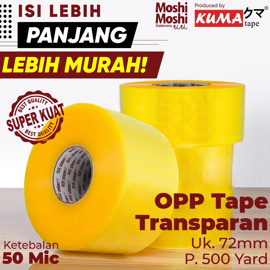 

Pusat Original Lakban Moshi Kuma 3 inch 5 Yard Bening Transparan Tape Perekat Kuat