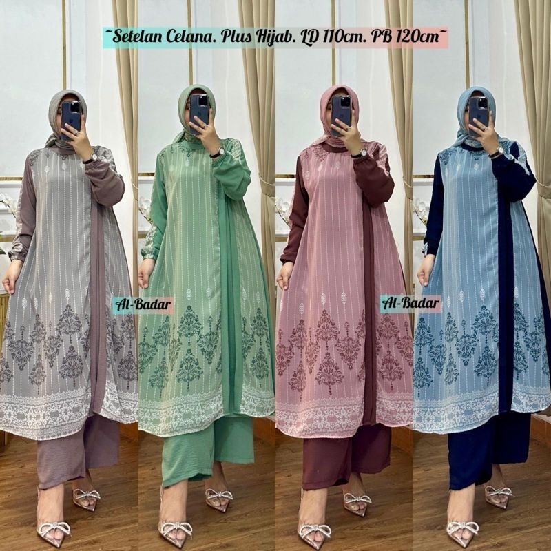 Setelan Long Tunik Bahan Ceruty Mix Kringkel Ld 110 Cm Pb 125 Cm Pc 90 Cm