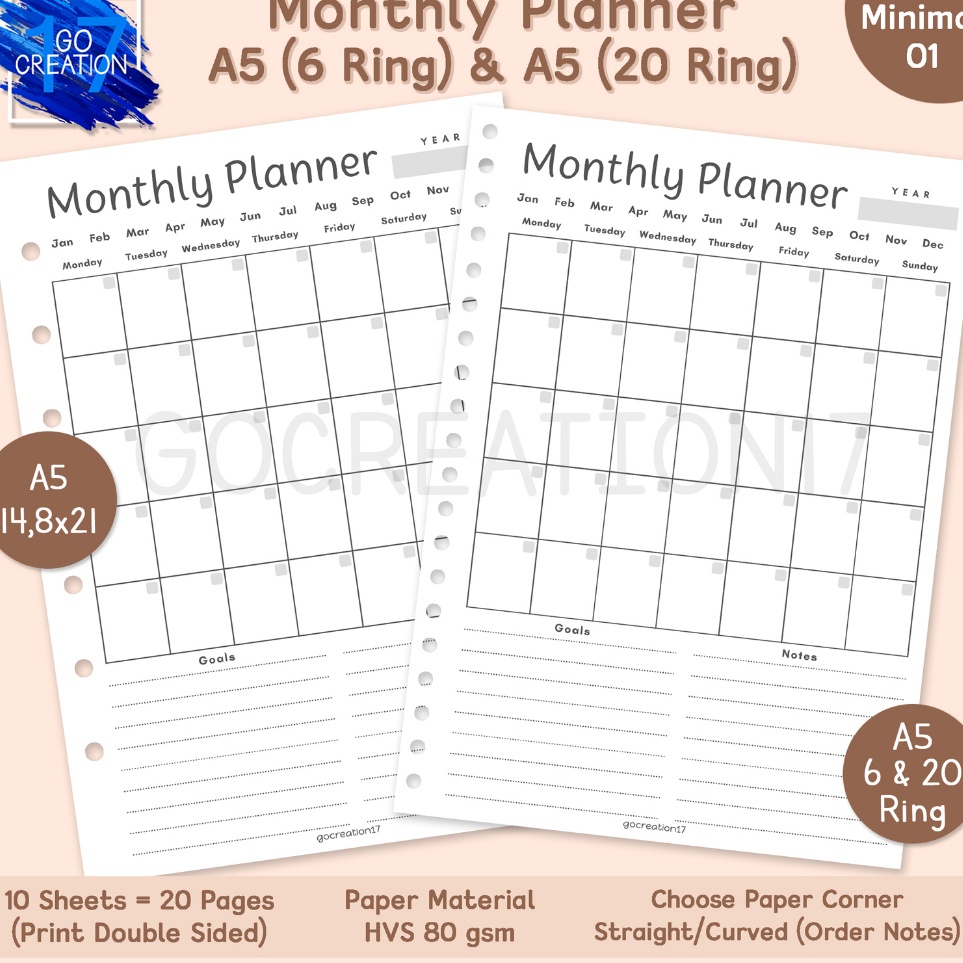 

Garansi Sampai Buku Planner Kertas Binder Monthly Plan Rencana Bulanan Simple Minimalis A5 ring 2 dan A5 ring 6