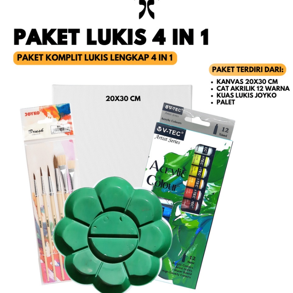 

Paket Kejutan Paket Lukis Sekolah 4 IN 1 Kanvas 2X3 Cat Akrilik Palet Kuas Set Svmmerink