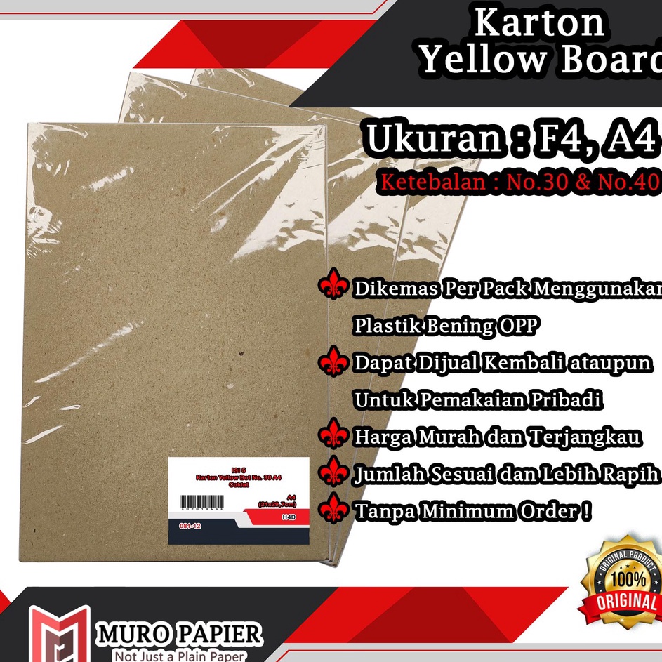 

Gratis Ongkir PER PAK ISI 5 Karton Yellow Board No 3 No 4 A4 F4 by Muro Papier