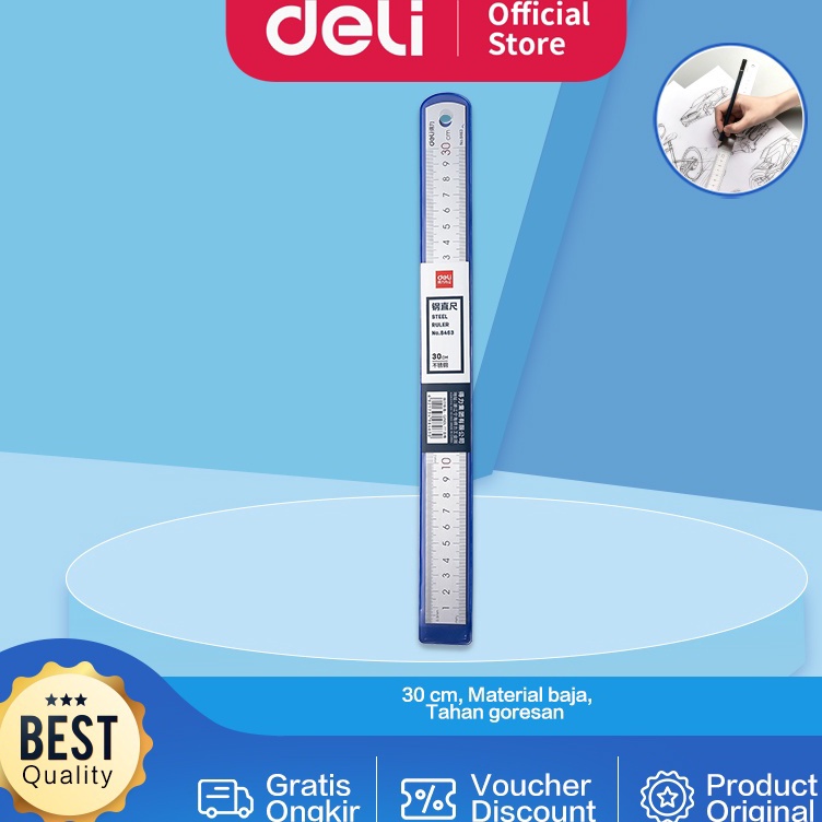 

Paling Istimewa Deli Drafting Ruller Penggaris Steel Metal Stainless 3 cm 8463