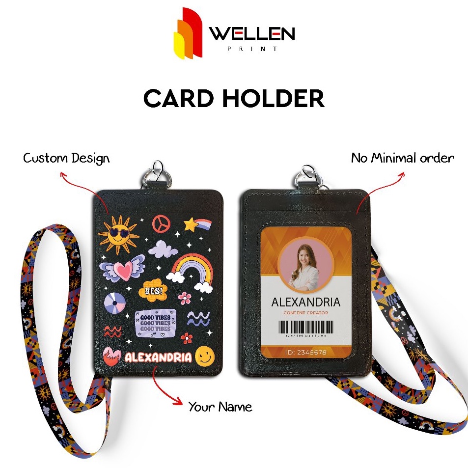 

Super Obral WELLEN PRINT Cetak Card Holder Bahan Kulit Sintetis Print Gantungan ID Card Name Tag Motif Custom