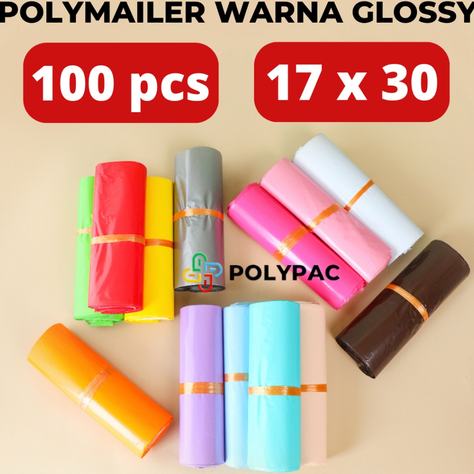 

Penjualan Meriah Polymailer Warna Glossy 17x3 isi 1 pcs Plastik Polymailer Lem Kantong Packing Online