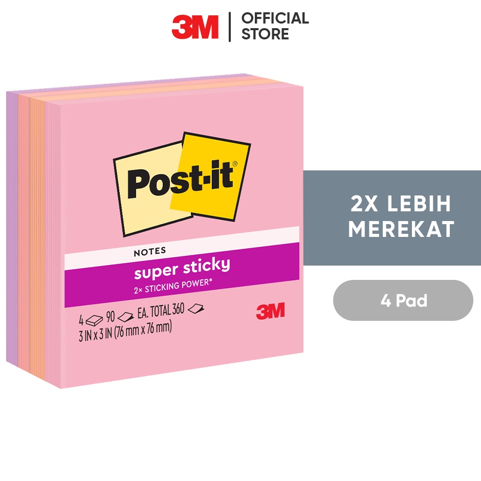 

Paket Populer 3M Postit Super Sticky Notes Flamingo 654SS FLA 2x Lebih merekat 4 pad 76x76 mm Untuk berbagai permukan kertas