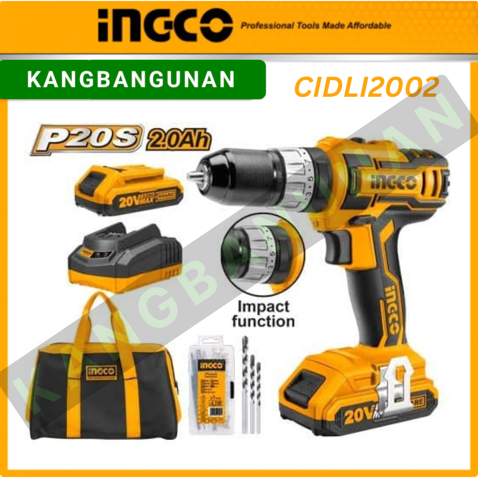 CIDLI2002 MESIN BOR IMPACT CORDLESS 20V LITHIUM (2B) + KG INGCO