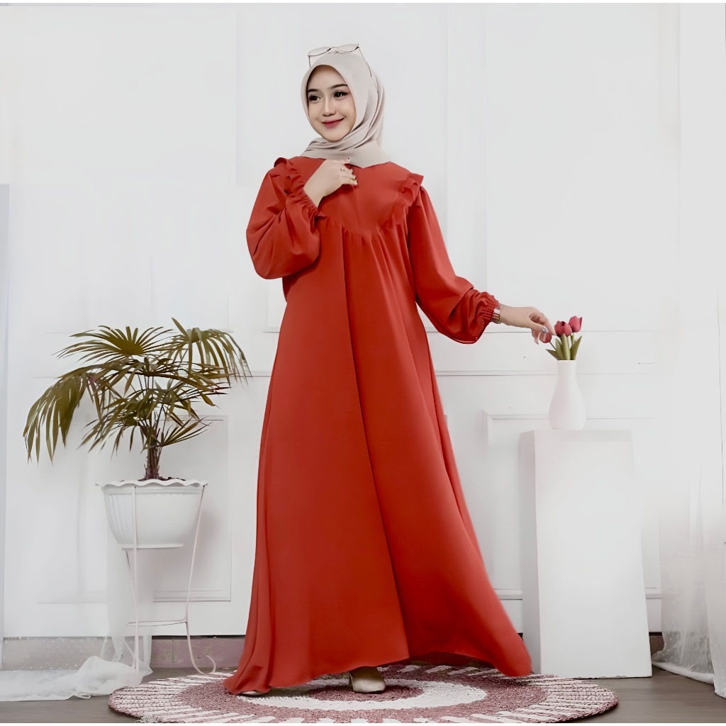 Gamis Dress Emak // Ibu Kajian Harian Merah Bata Jumbo Cantik Lucu Kekinian XL XXL 2XL LD 110 120 Te