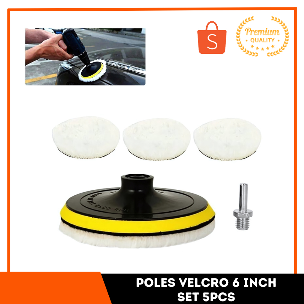 Wool Kain Wol Polish Poles Velcro Mobil Motor 6 Inch SET 5pcs Wax Foam Pad Velcro Woll Spon Busa Mes