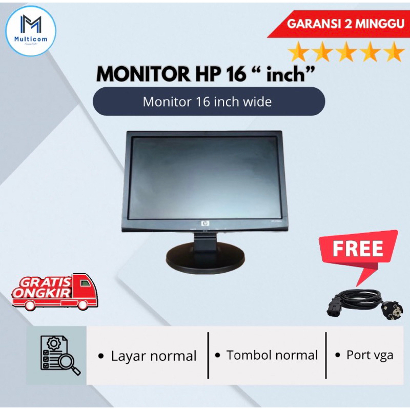 lcd Monitor/pc/komputer/cctv 16 wide normal second bergaransi