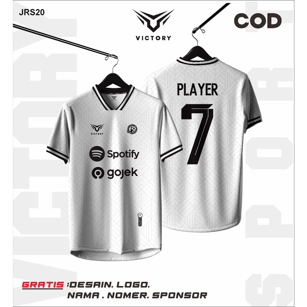 JERSEY FUTSAL CUSTOM NAMA DAN NO PUNGGUNG MURAH KEREN TERBARU MOTIF PUTIH POLOS GARIS