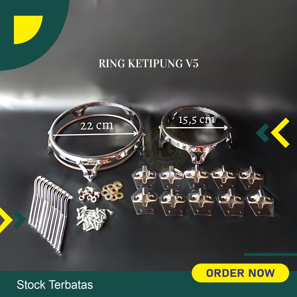 Ring ketipung ring kendang ukuran 21 22 krom V5 ring lebih tebel baut uk 12