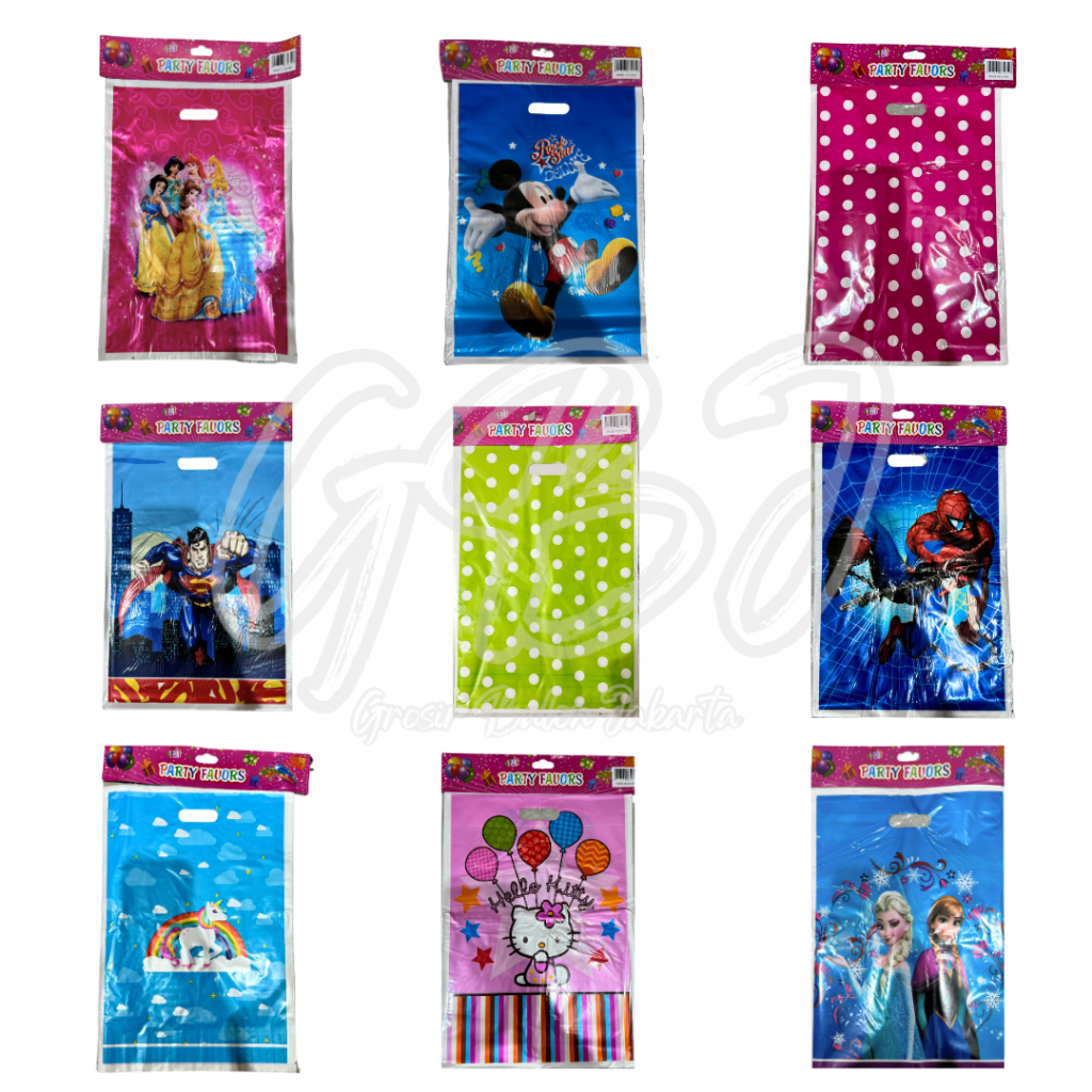 

[ISI 10 PCS] Kantong Plastik Ulang Tahun SEDANG / Kantong Souvenir / Tas Permen Goody Karakter (21x32cm)