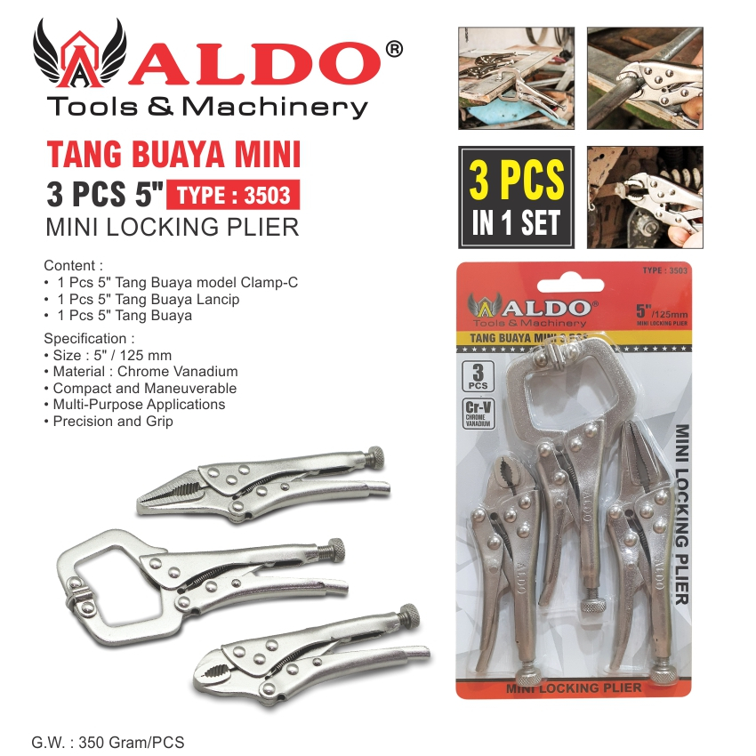 TANG BUAYA MINI 3 PCS 5" 3503 / TANG BUAYA SET / MINI LOCKING PLIER / TANG JEPIT SERBAGUNA SET MERK 