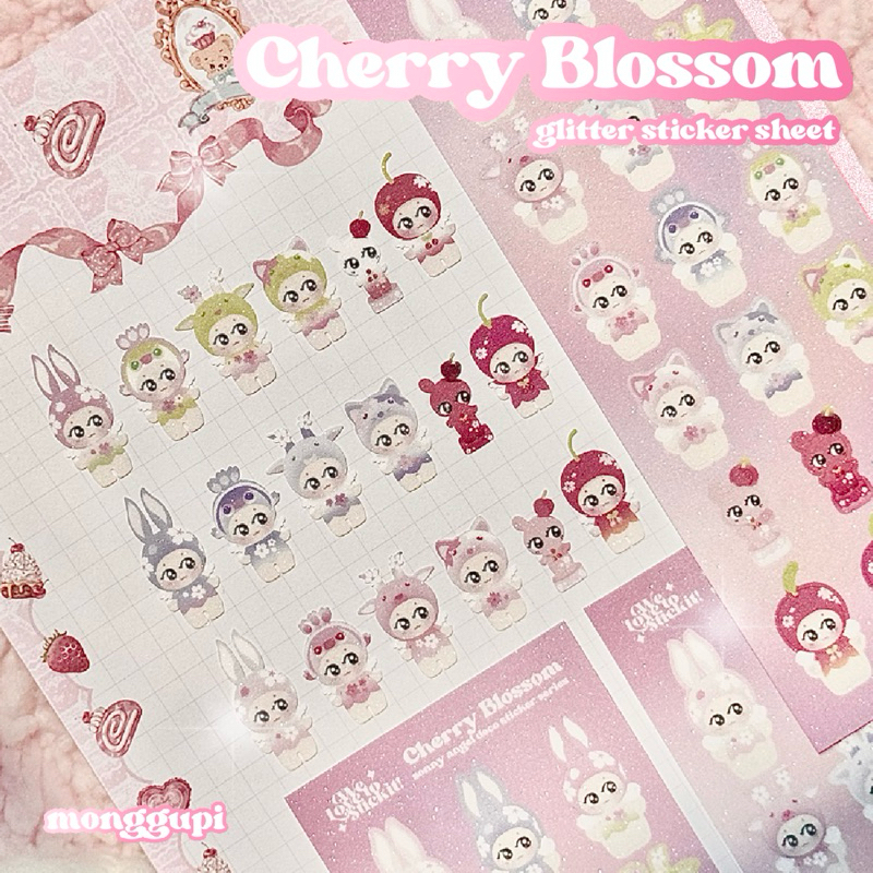 

[ monggupi ] sonny angel sticker sheet glitter cherry blossom edition with secret and robby deco toploader