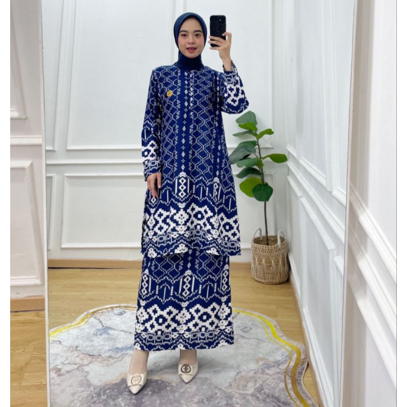 Bazargamis Stelan Kurung Melayu Maxmara Motif Premium Oneset Atasan Setrok Baju Setelan Malaysia Etn