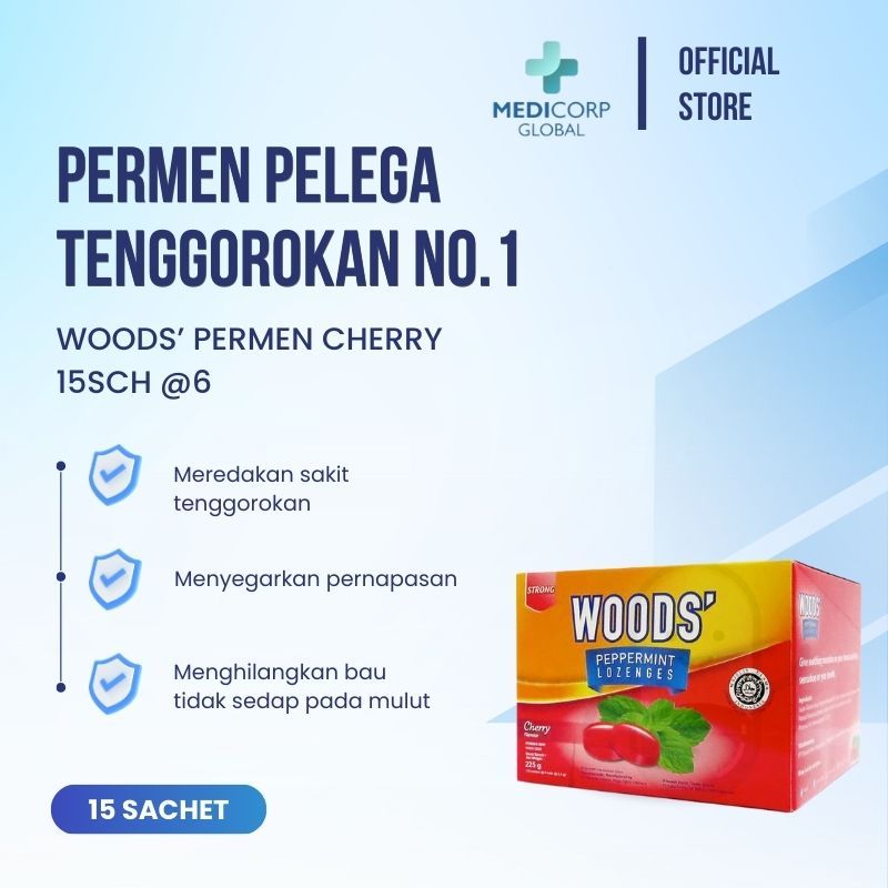 [MEDICORP] Woods lozenges cherry permen obat batuk pelega tenggorokan 1 box