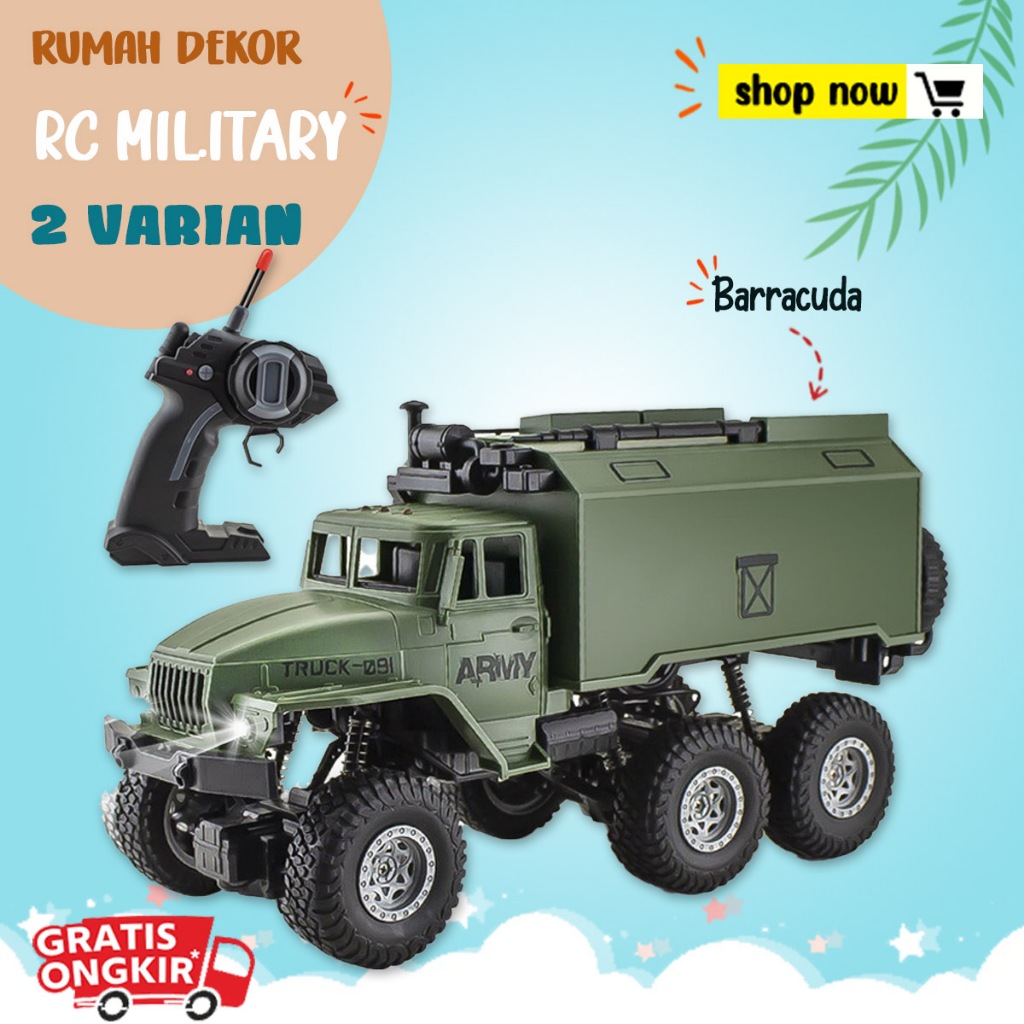 Truk Remote Control Militer Skala 1:16 dengan Lampu LED