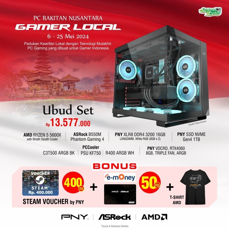 Gaming PC Rakitan Nusantara UBUD SET - Ryzen 5 5600X/16GB/1TB/RTX 4060 8GB